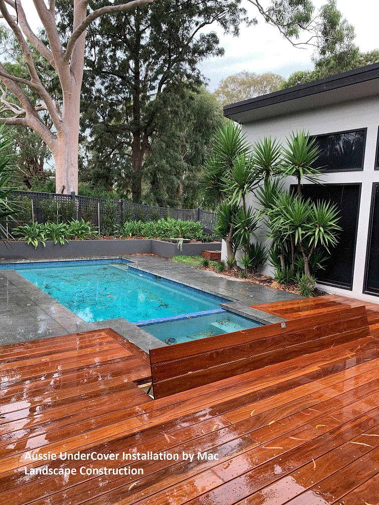 Deck Timber with Pools and Trees Side View — Pool Cover Systems in Nowra, NSW