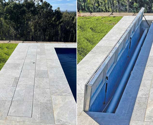 Two Pictures Of Blue Covered Pools — Pool Cover Systems in Nowra, NSW