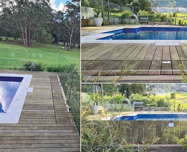 A Backyard With A Wooden Deck And Pool — Pool Cover Systems in Nowra, NSW